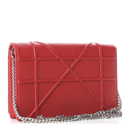 Christian Dior Grained Calfskin Diorama Wallet on Chain Pouch Rouge Vif 3 of 14