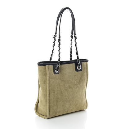 Chanel Canvas Mini Deauville Tote Beige Black 2 of 9