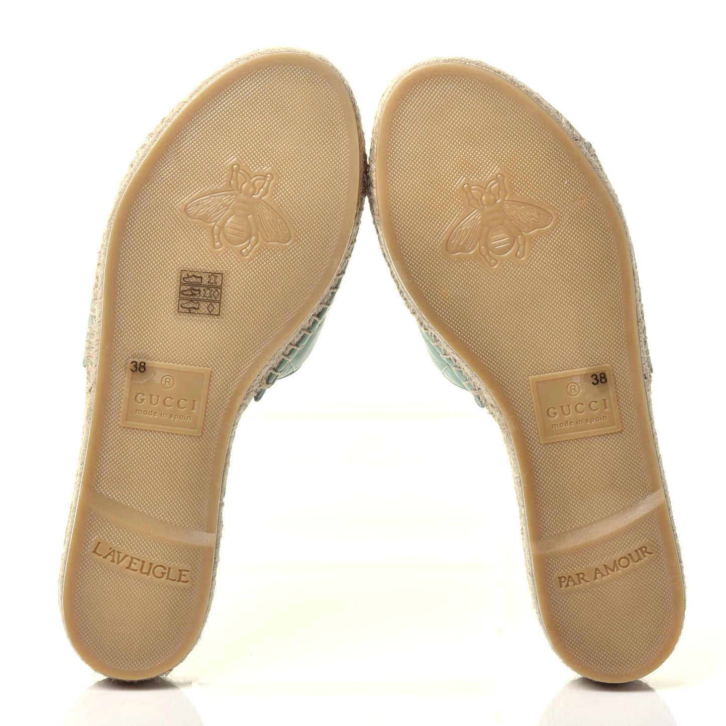Nappa Matelasse GG Marmont Espadrille Slide Sandals 38 Water Green