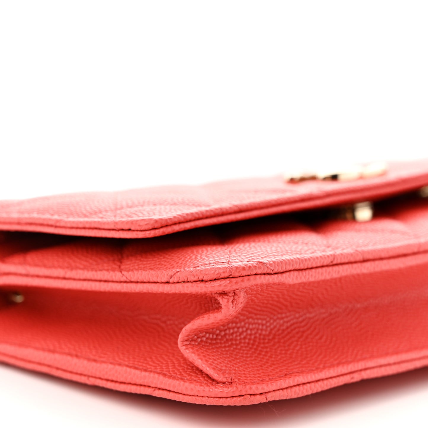 Caviar Quilted Textured CC Wallet On Chain WOC Coral