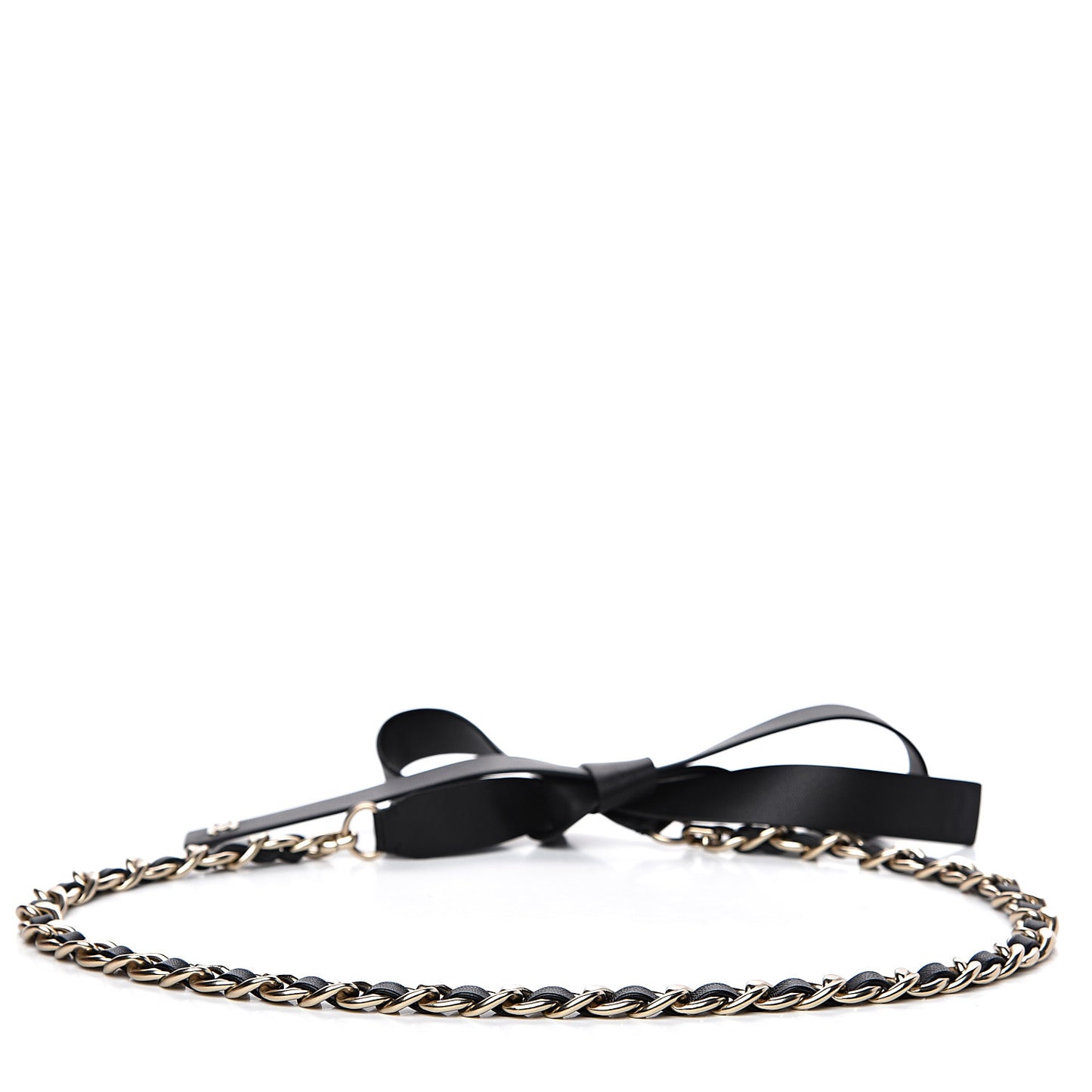 Calfskin Chain CC Bow Belt Black Gold