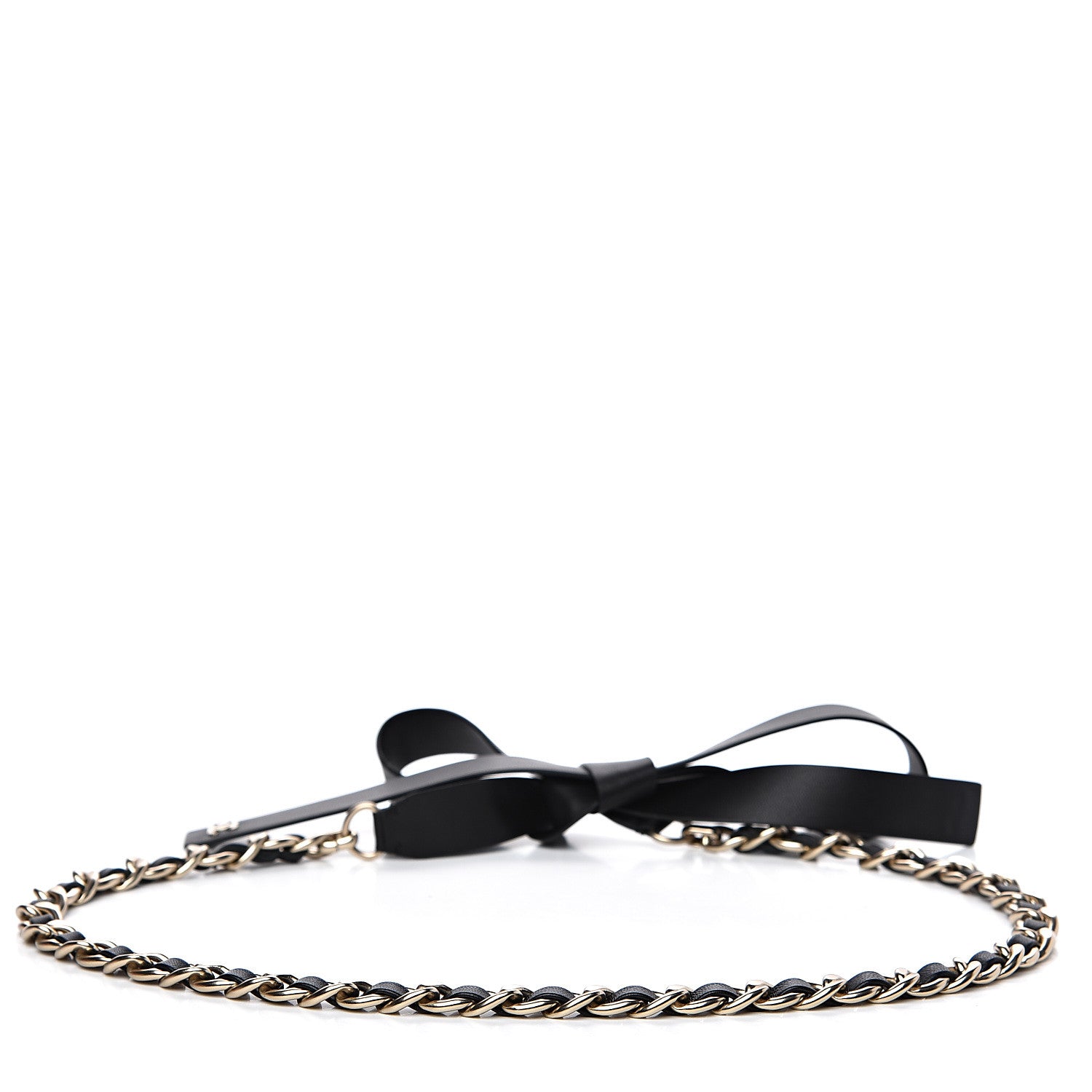 Chanel Calfskin Chain CC Bow Belt Black Gold 2 of 3