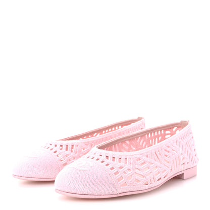 Chanel Cotton Embroidered Cap Toe Ballet Flats 39.5 Light Pink 4 of 9