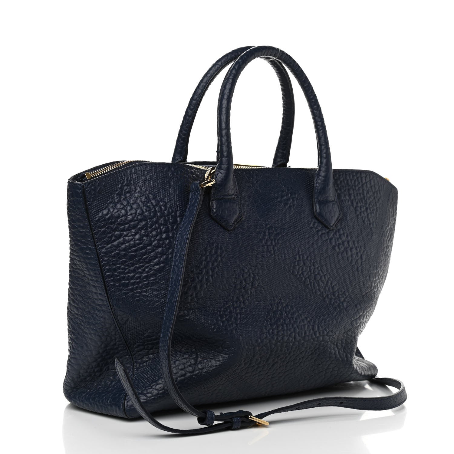 Burberry Heritage Grain Check Embossed Medium Dewsbury Tote Blue Carbon 2 of 10