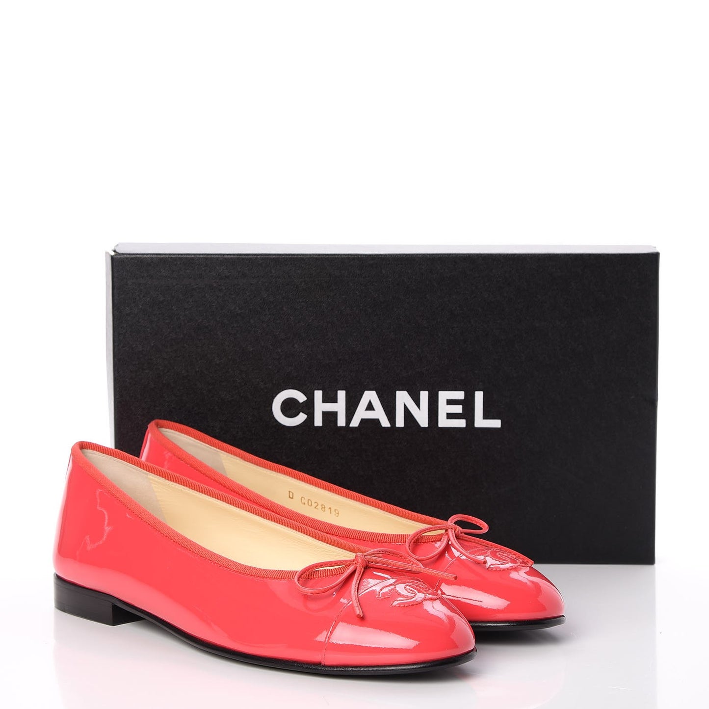 Patent Calfskin CC Cap Toe Ballerina Flats 39 Coral