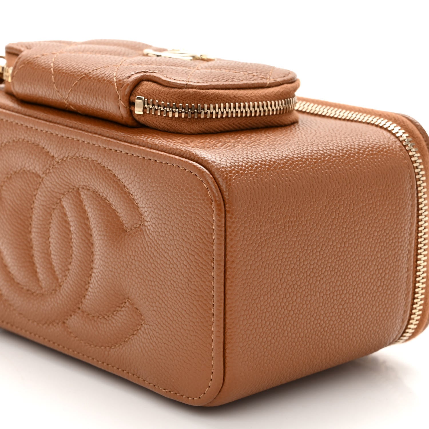 Chanel Caviar Quilted Top Handle Pocket Vanity Case Camel 10 of 12