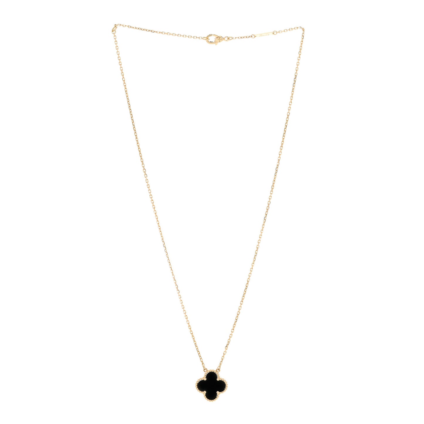 18K Yellow Gold Black Onyx Vintage Alhambra Pendant Necklace