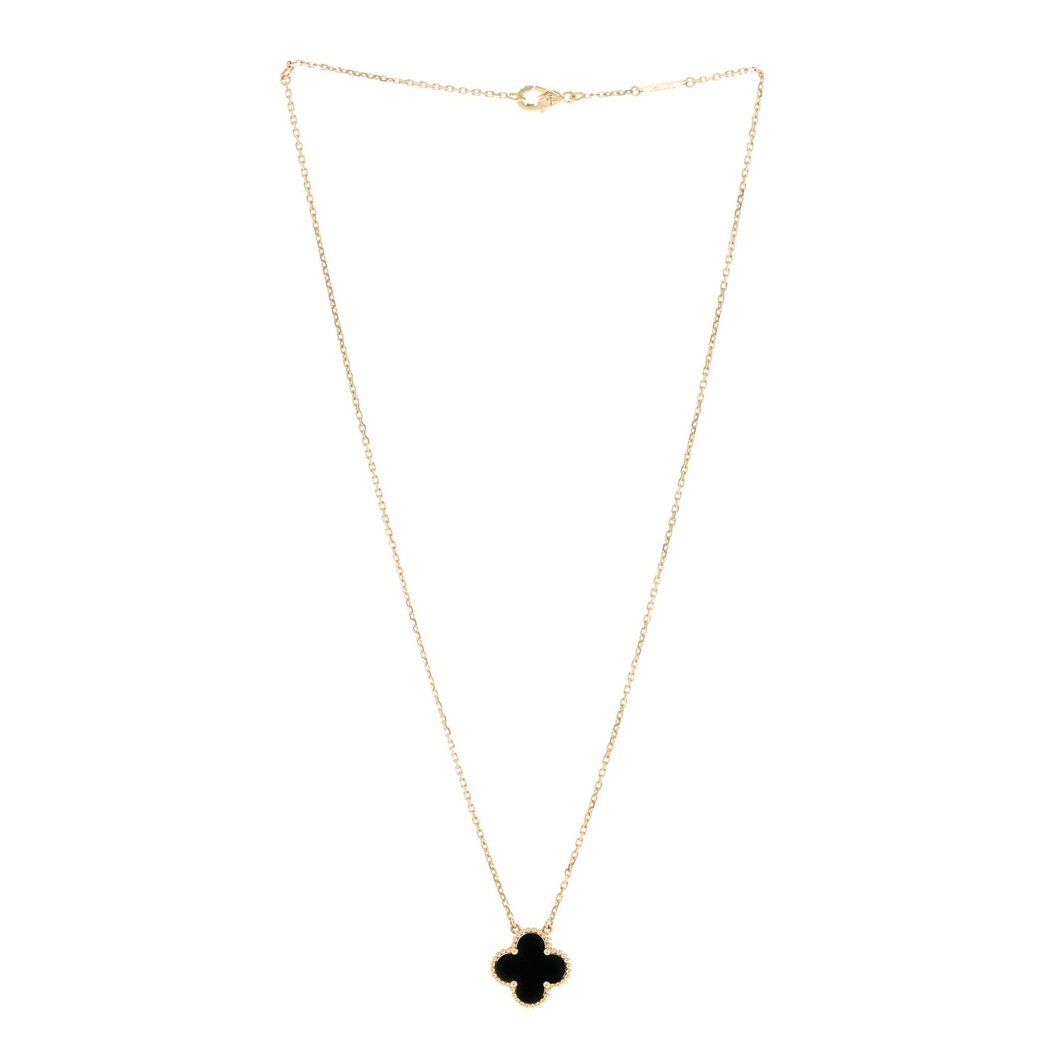 Van Cleef & Arpels 18K Yellow Gold Black Onyx Vintage Alhambra Pendant Necklace 3 of 6