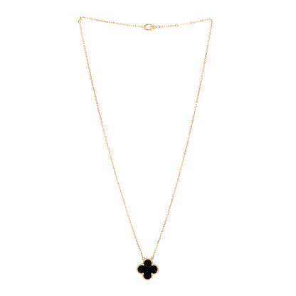 Van Cleef & Arpels 18K Yellow Gold Black Onyx Vintage Alhambra Pendant Necklace 3 of 6