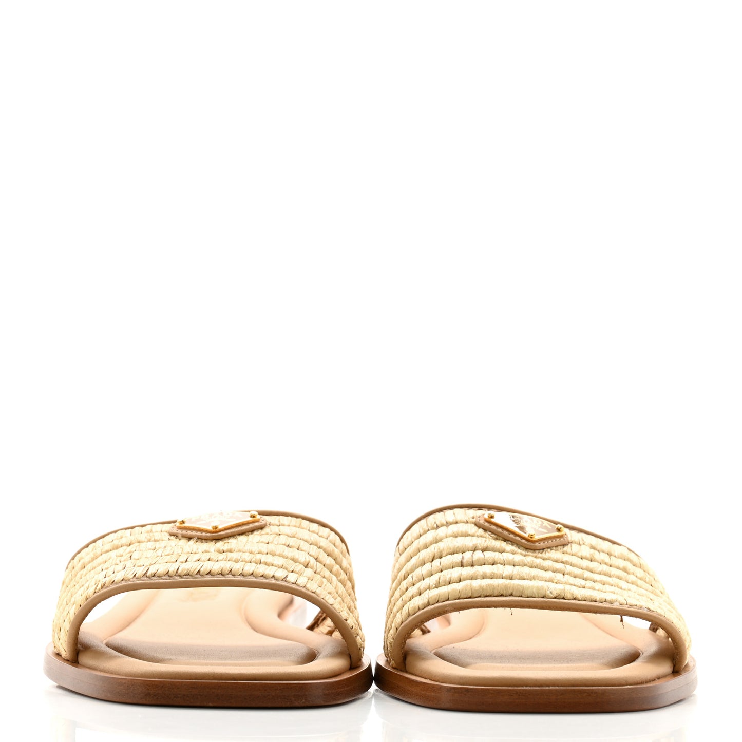Raffia Metal Triangle Logo 10mm Slide Sandals 37 Naturale