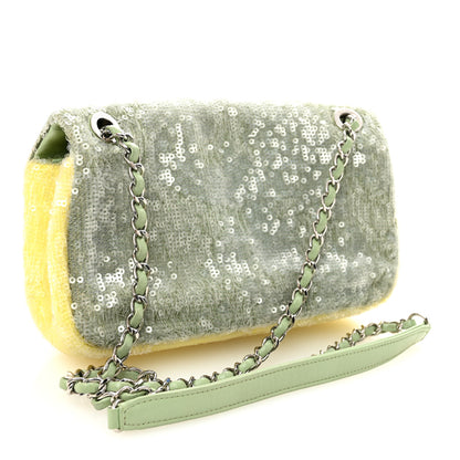 Chanel Sequin Mini Waterfall Flap Green Light Green Yellow 3 of 10