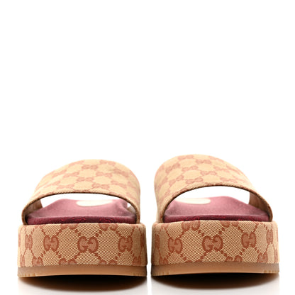Gucci Canvas GG Monogram Angelina Platform Slide Sandals 41 Beige Ruggine 2 of 8