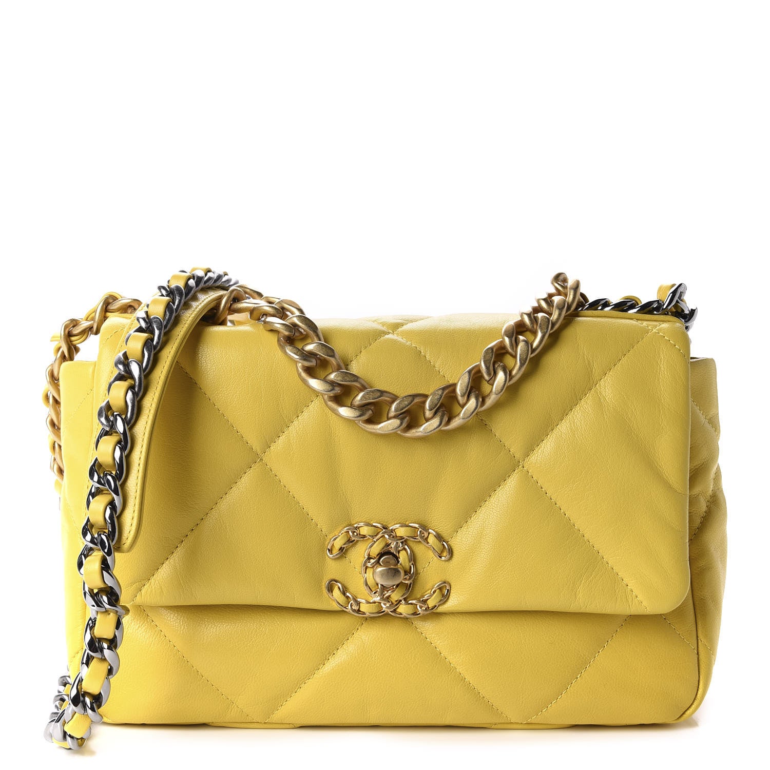 Chanel Lambskin Quilted Medium 19 Flap Yellow 1 of 11