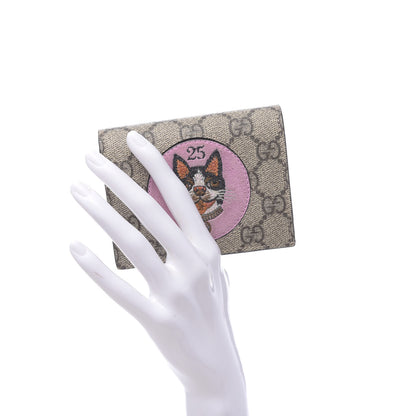 Gucci GG Supreme Monogram Bosco Patch Card Case Wallet Beige Malva Hibiscus Red 2 of 7