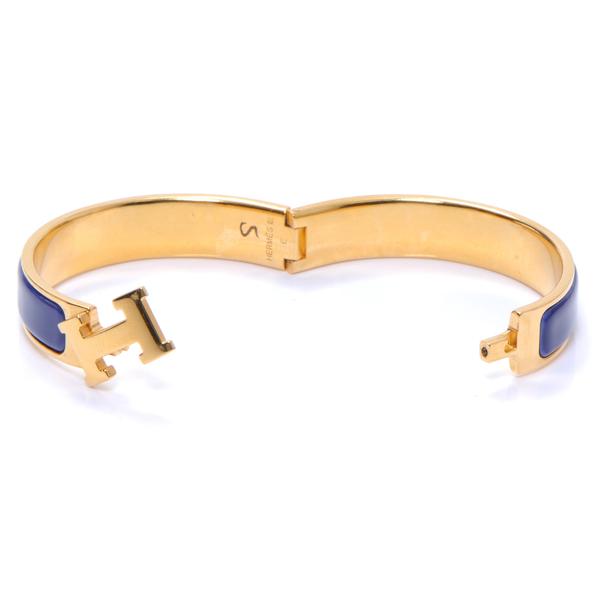 Hermes Narrow Enamel Clic Clac H Bracelet PM Bleu Gold 3 of 5