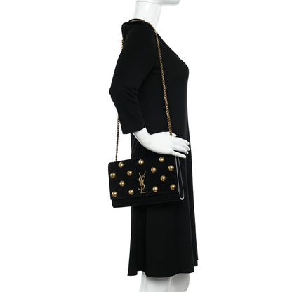 Saint Laurent Suede Studded Medium Classic Monogram Kate Satchel Black 2 of 10