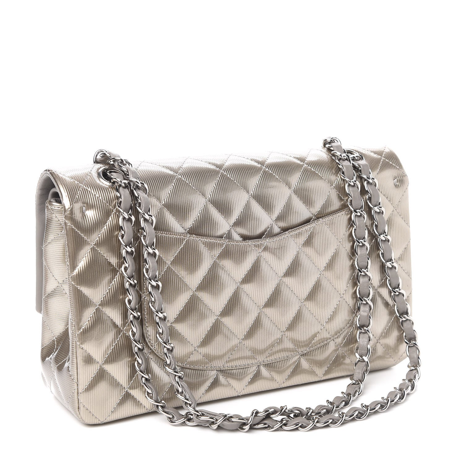 Chanel Striated Patent Quilted Medium Double Flap Gold 3 of 12