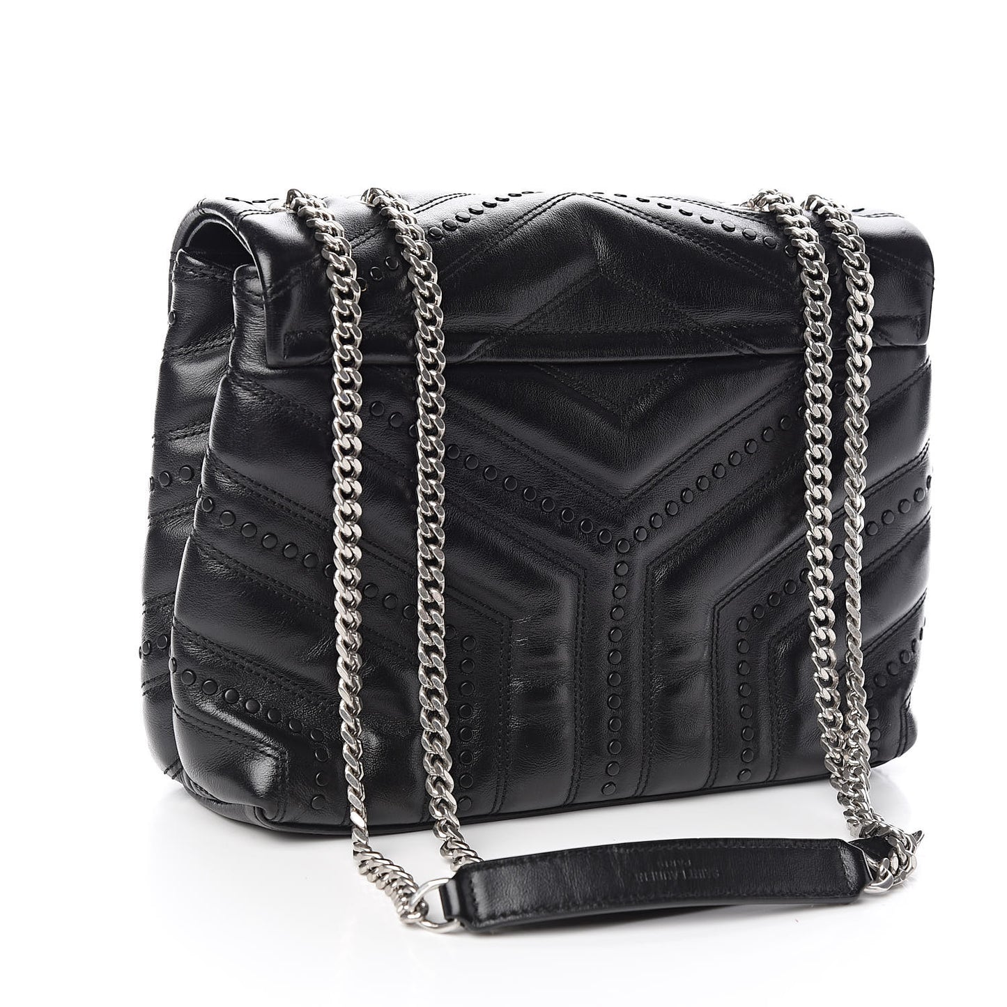 Calfskin Y Quilted Studded Monogram Small Loulou Chain Satchel Black