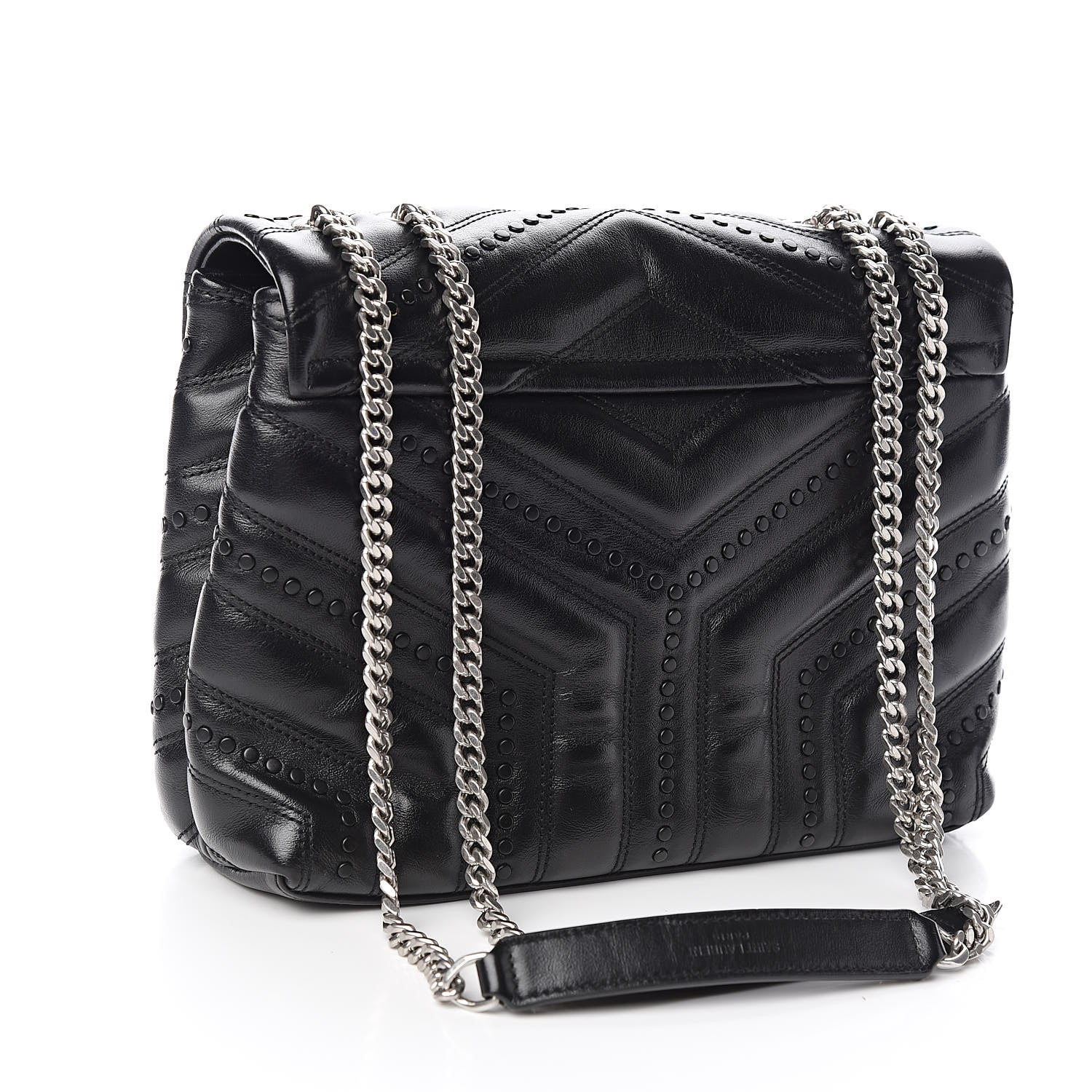 Saint Laurent Calfskin Y Quilted Studded Monogram Small Loulou Chain Satchel Black 3 of 9