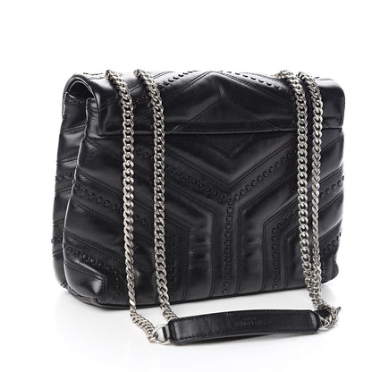 Saint Laurent Calfskin Y Quilted Studded Monogram Small Loulou Chain Satchel Black 3 of 9