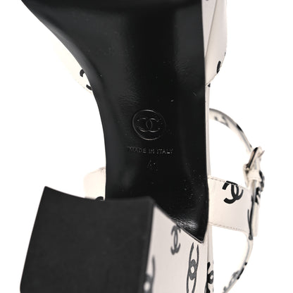 Chanel Printed Lambskin CC Platform Sandals 41 White Black 6 of 9