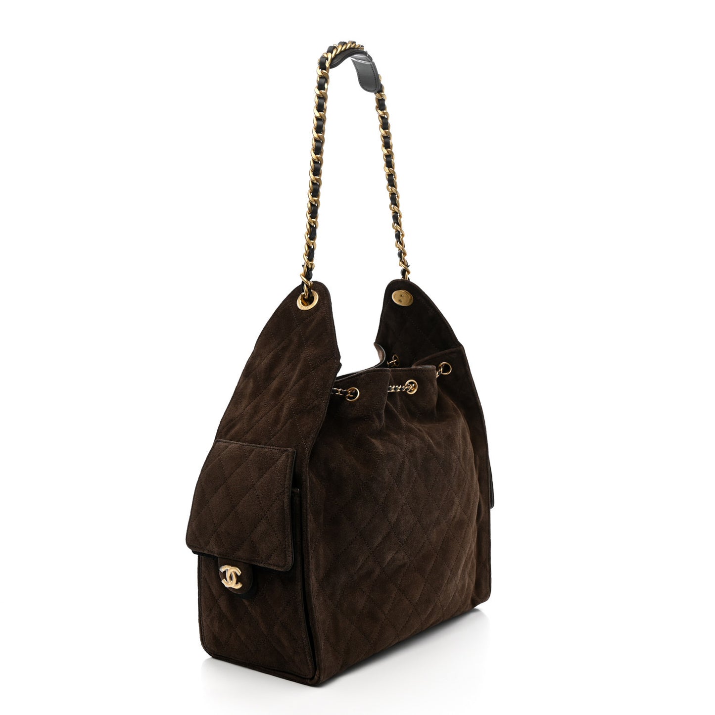 Suede Quilted Medium Chanel 25 Handbag Dark Brown