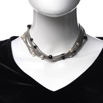 David Yurman Sterling Silver 18K Yellow Gold Pearl Black Onyx Multi Strand Necklace 2 of 5