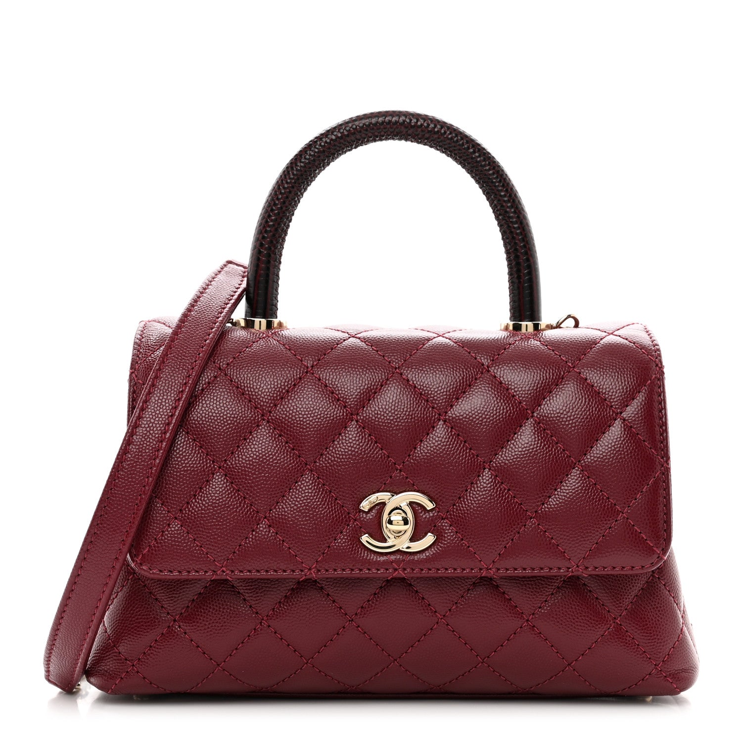 Chanel Caviar Lizard Embossed Quilted Mini Coco Handle Flap Burgundy 1 of 10