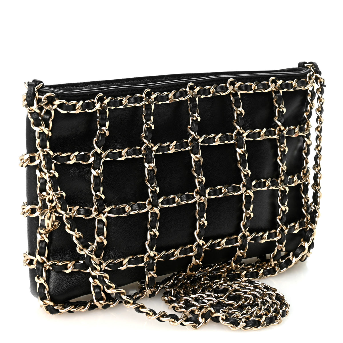 Chanel Lambskin Chain Frame Shoulder Bag Black 3 of 10