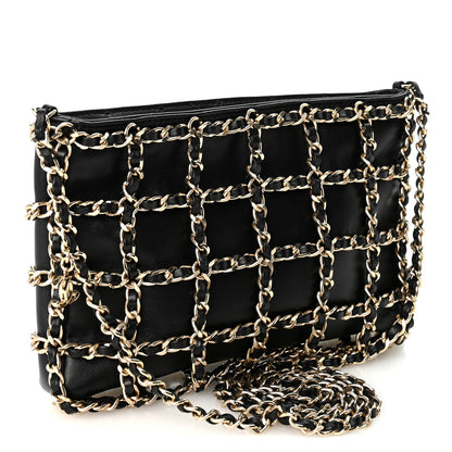 Chanel Lambskin Chain Frame Shoulder Bag Black 3 of 10