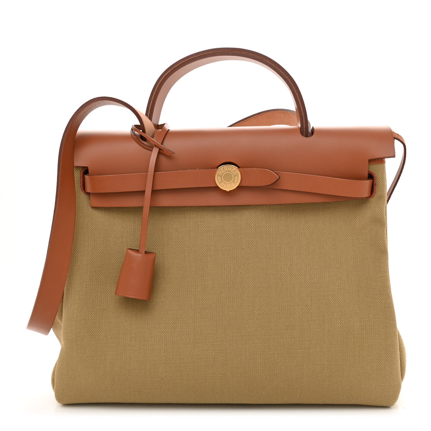 Hermes Military Toile Vache Hunter Herbag Zip Retourne 31 PM Poussiere Fauve 3 of 13