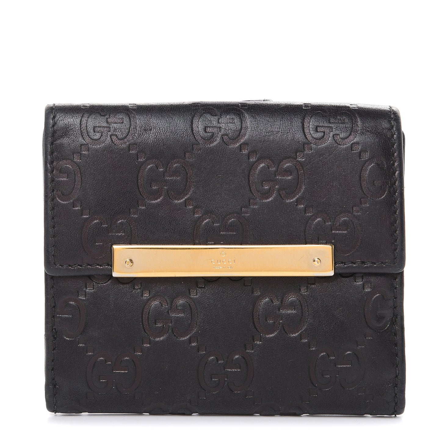 Guccissima Metal Bar French Flap Wallet Black