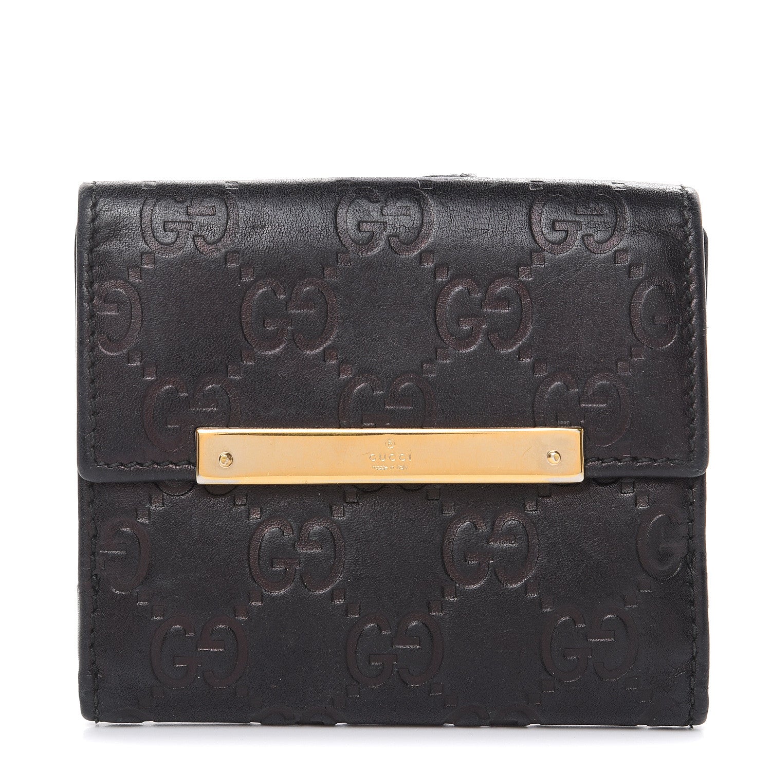 Gucci Guccissima Metal Bar French Flap Wallet Black 1 of 12