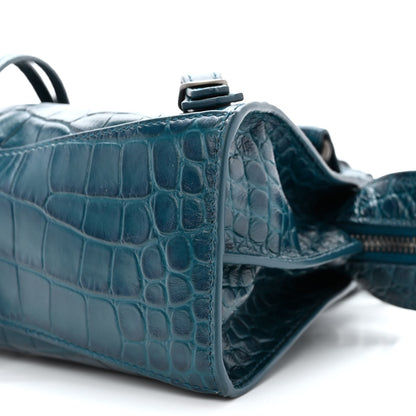 Balenciaga Calfskin Crocodile Embossed Neo Classic Silver Hardware Mini City Dark Petrol Blue 11 of 11
