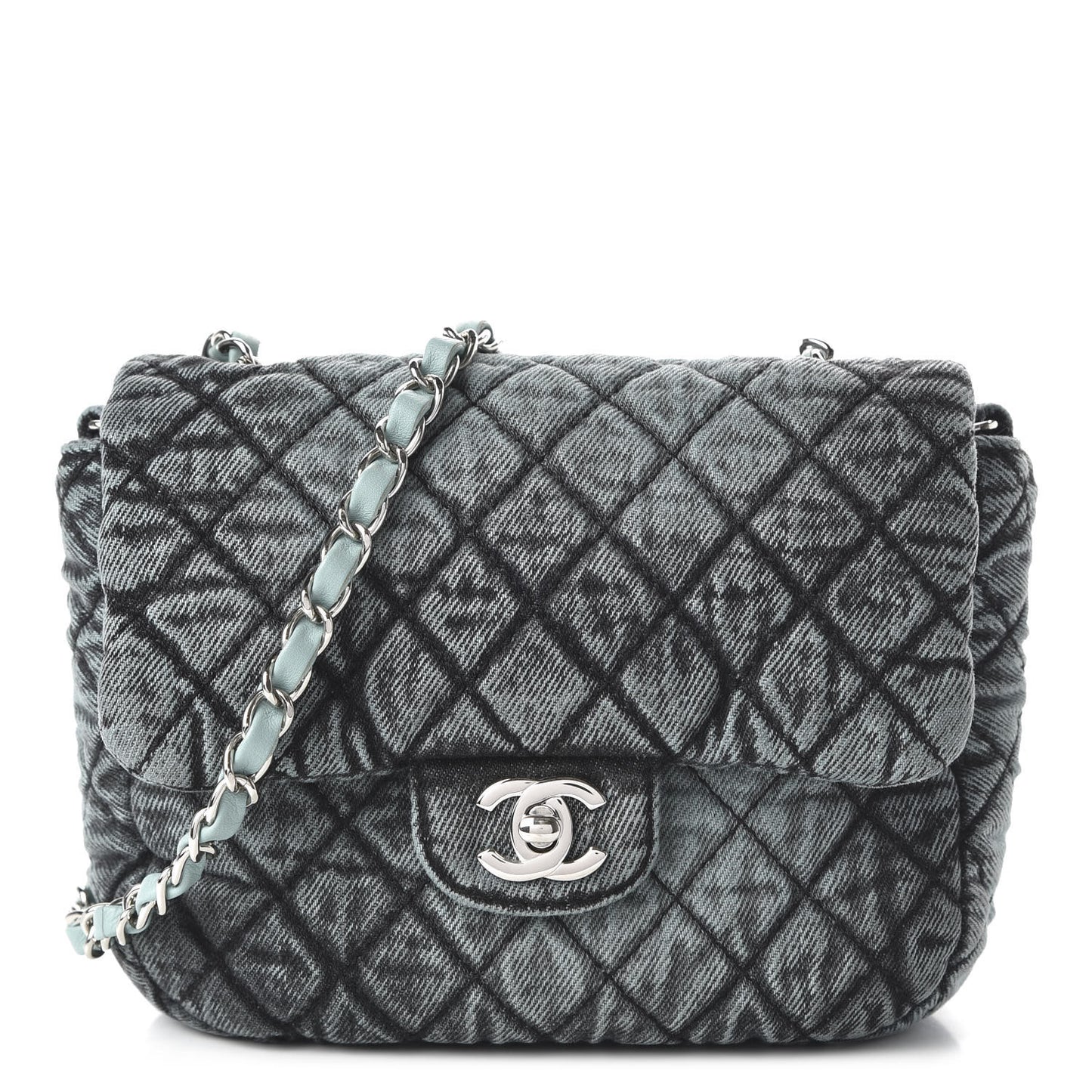 Denim Quilted Small Denimpression Flap Blue Black