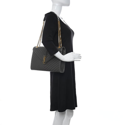 Saint Laurent Grain De Poudre Matelasse Chevron Large Monogram Satchel Bronze 2 of 16