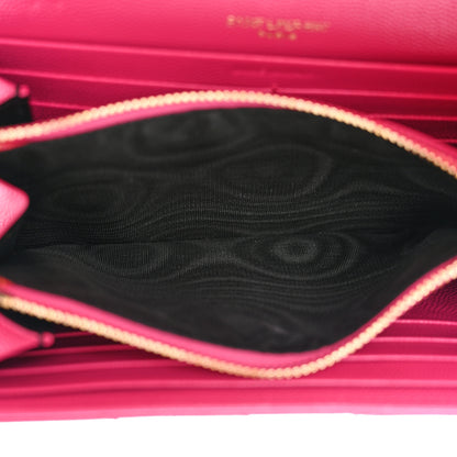 Saint Laurent Grain De Poudre Matelasse Chevron Monogram Flap Wallet Fuxia 6 of 11