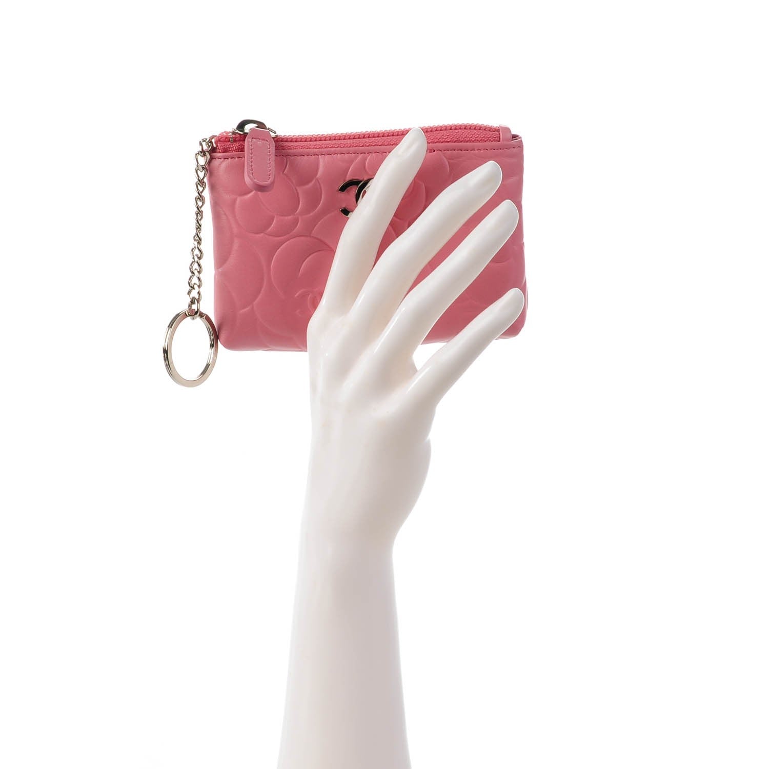 Chanel Lambskin Camellia Embossed Key Holder Case Pink 2 of 7