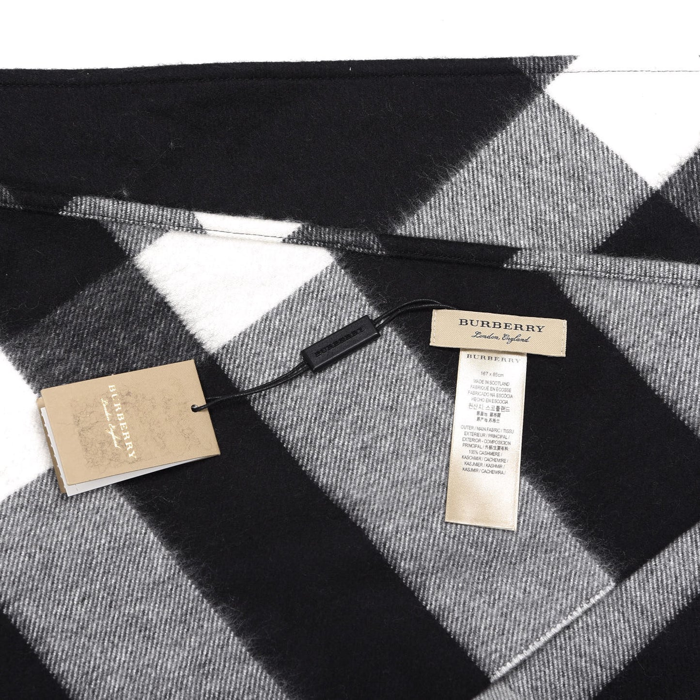 Cashmere Half Mega Check Bandana Scarf Black
