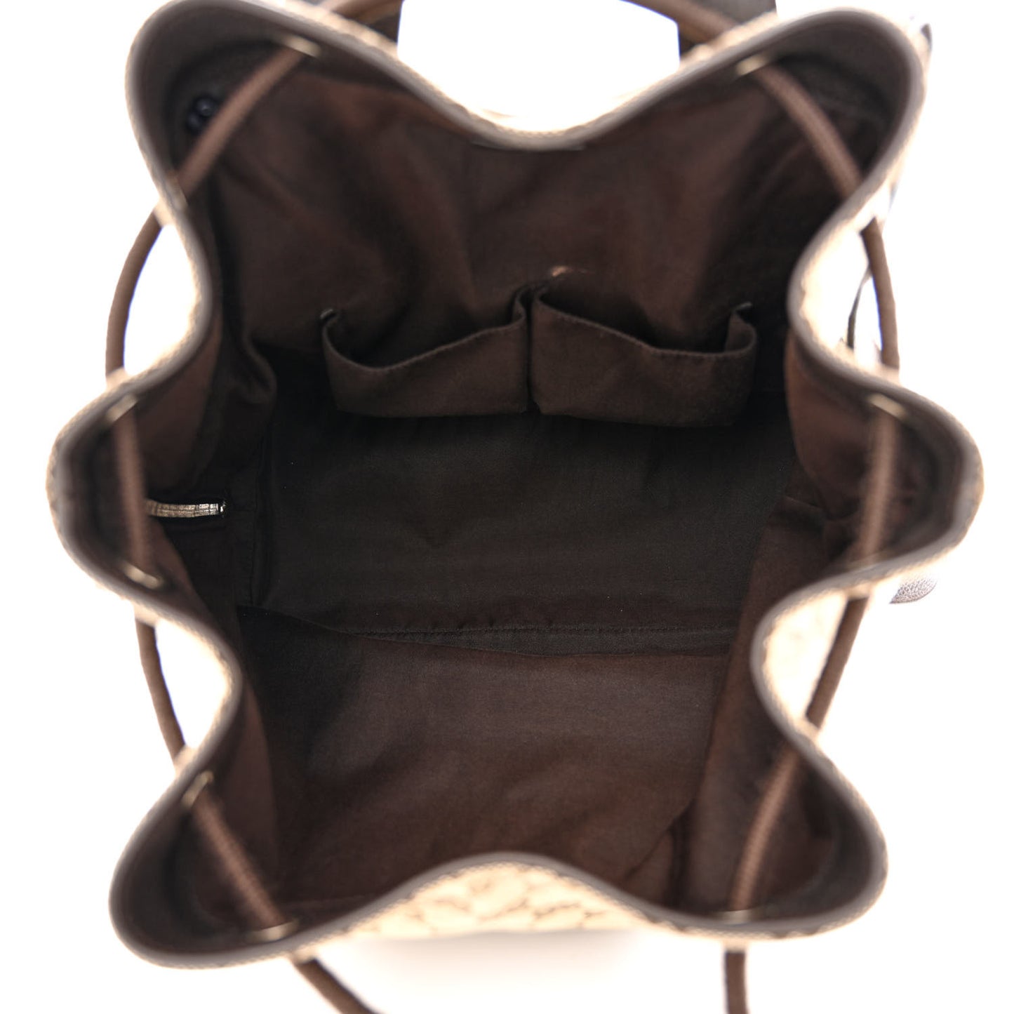 Monogram Dollar Calfskin O Drawstring Backpack Beige Ebony Testa di Moro Dark Chocolate