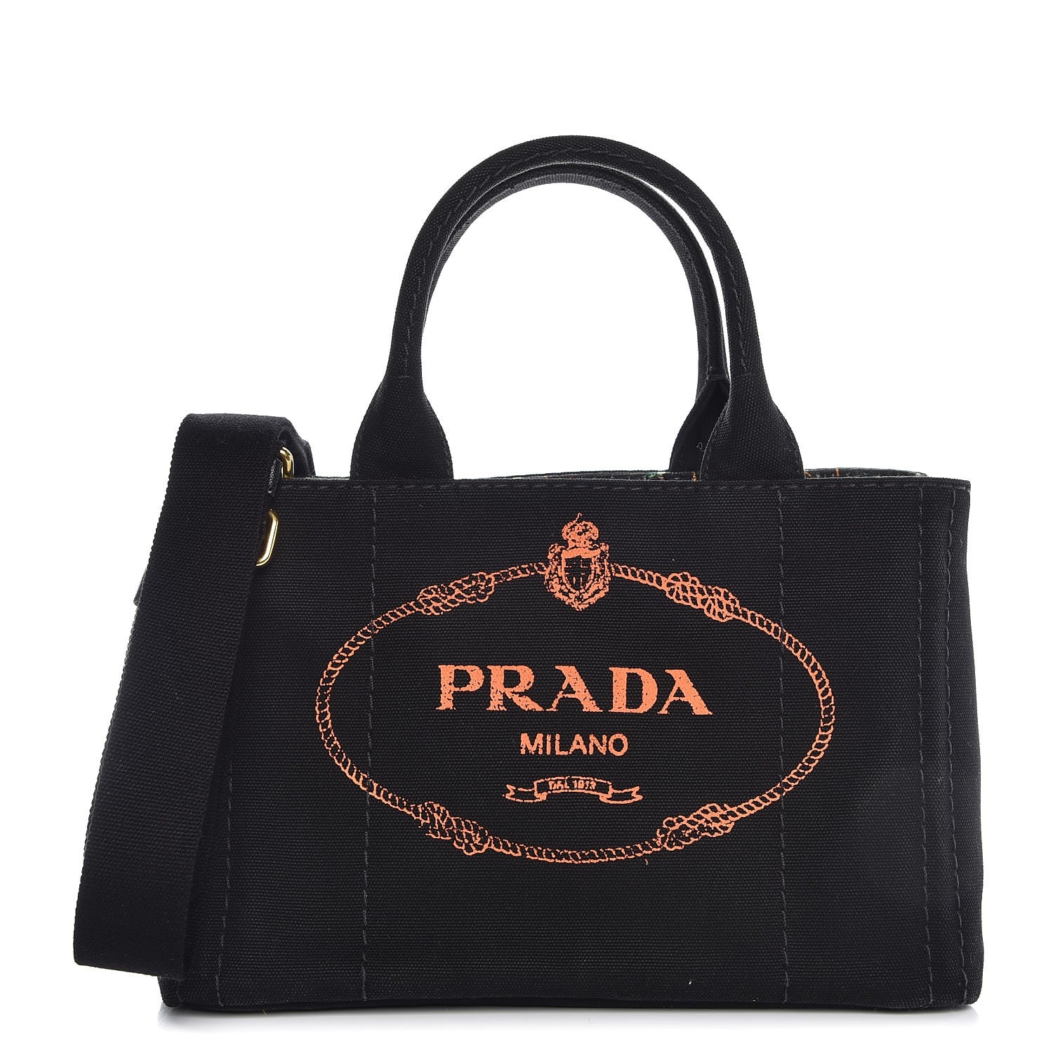 Prada Canapa Small Logo Tote Black Arancio 1 of 8