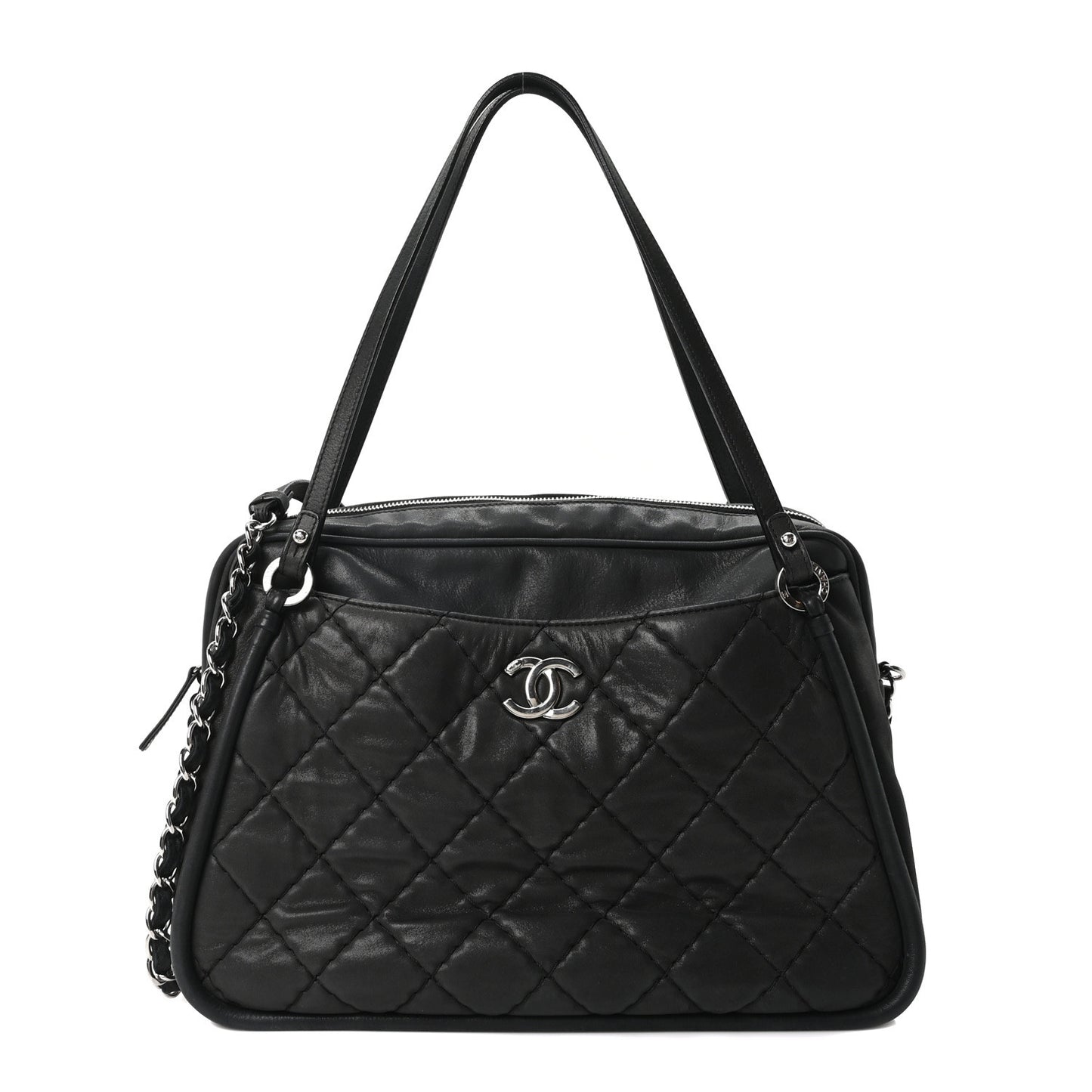 Iridescent Calfskin Quilted Relax CC Camera Case Black