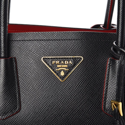 Prada Saffiano Cuir Large Double Bag Black Fuoco 12 of 15