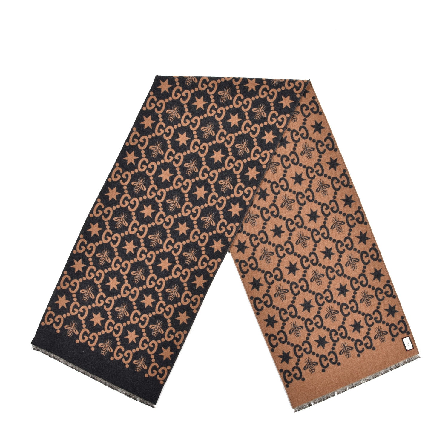 Gucci Wool Silk GG Monogram Fly Constellation Scarf Brown Black 2 of 4