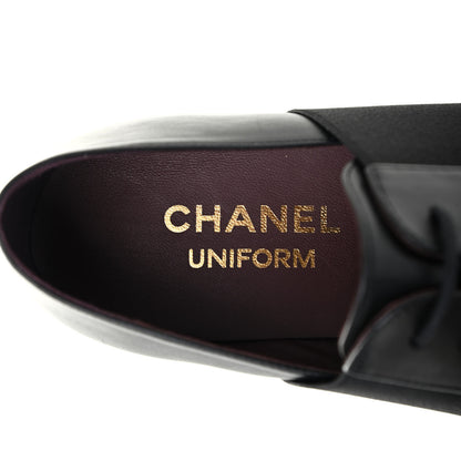 Chanel Calfskin Elastic Lace Up Cap Toe CC Loafers 36 Black 7 of 8