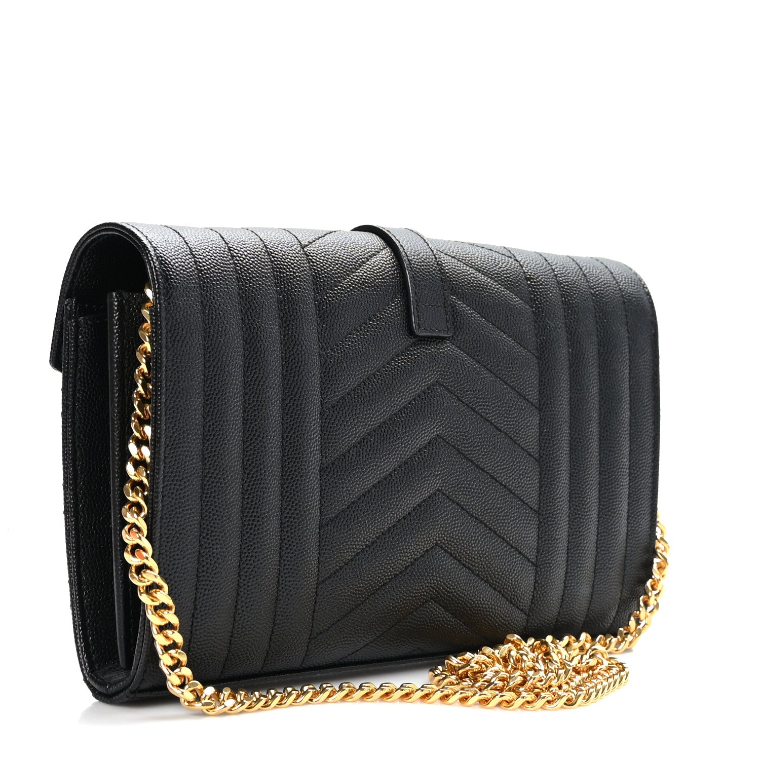 Saint Laurent Grain De Poudre Mixed Matelasse Triquilt Monogram Chain Wallet Black 3 of 9