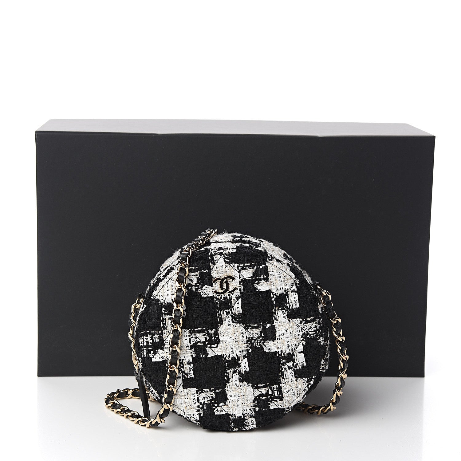 Chanel Tweed Round Clutch With Chain Black 10 of 10