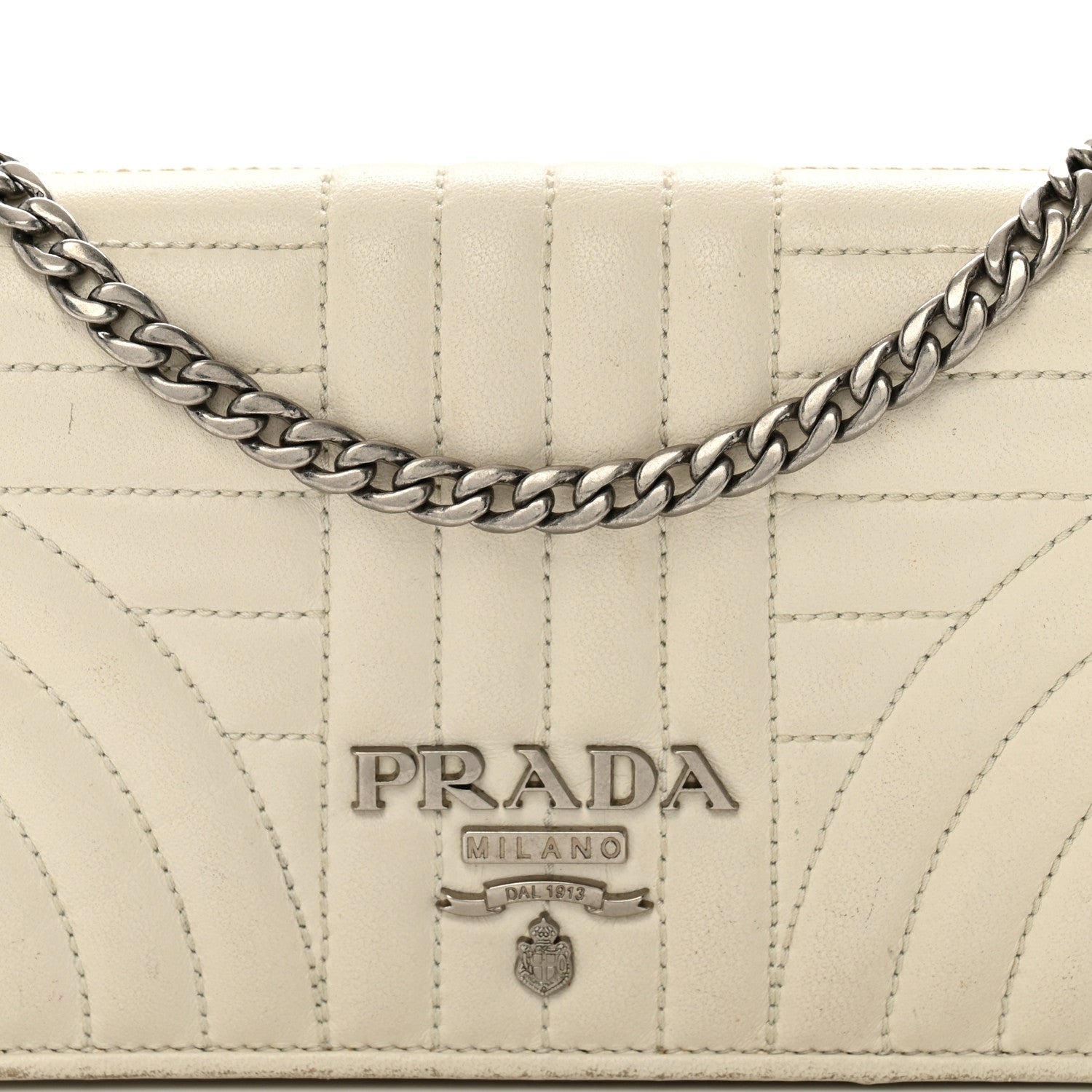 Prada Soft Calfskin Impunture Diagramme Chain Wallet White 7 of 12