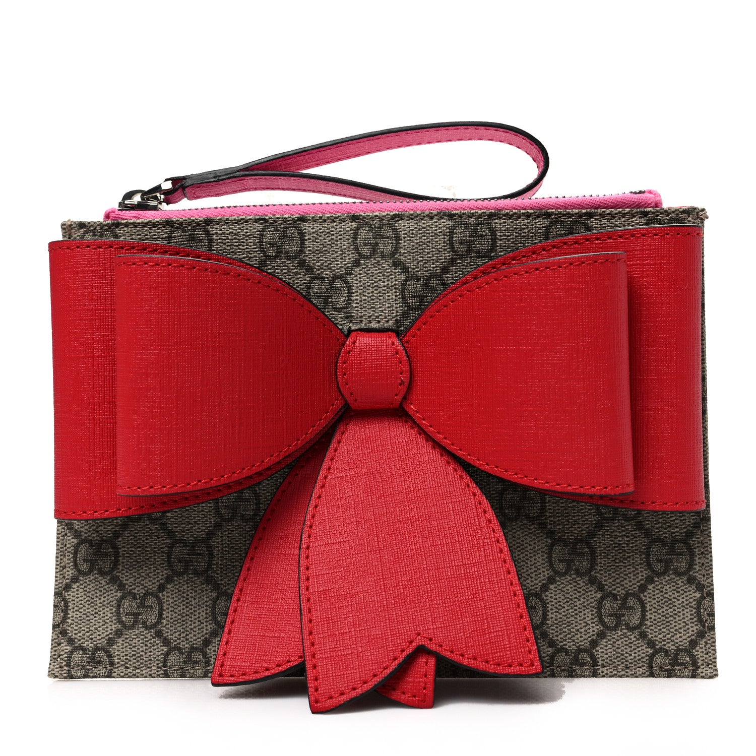 Gucci GG Supreme Monogram Bow Wristlet Red Pink 1 of 7