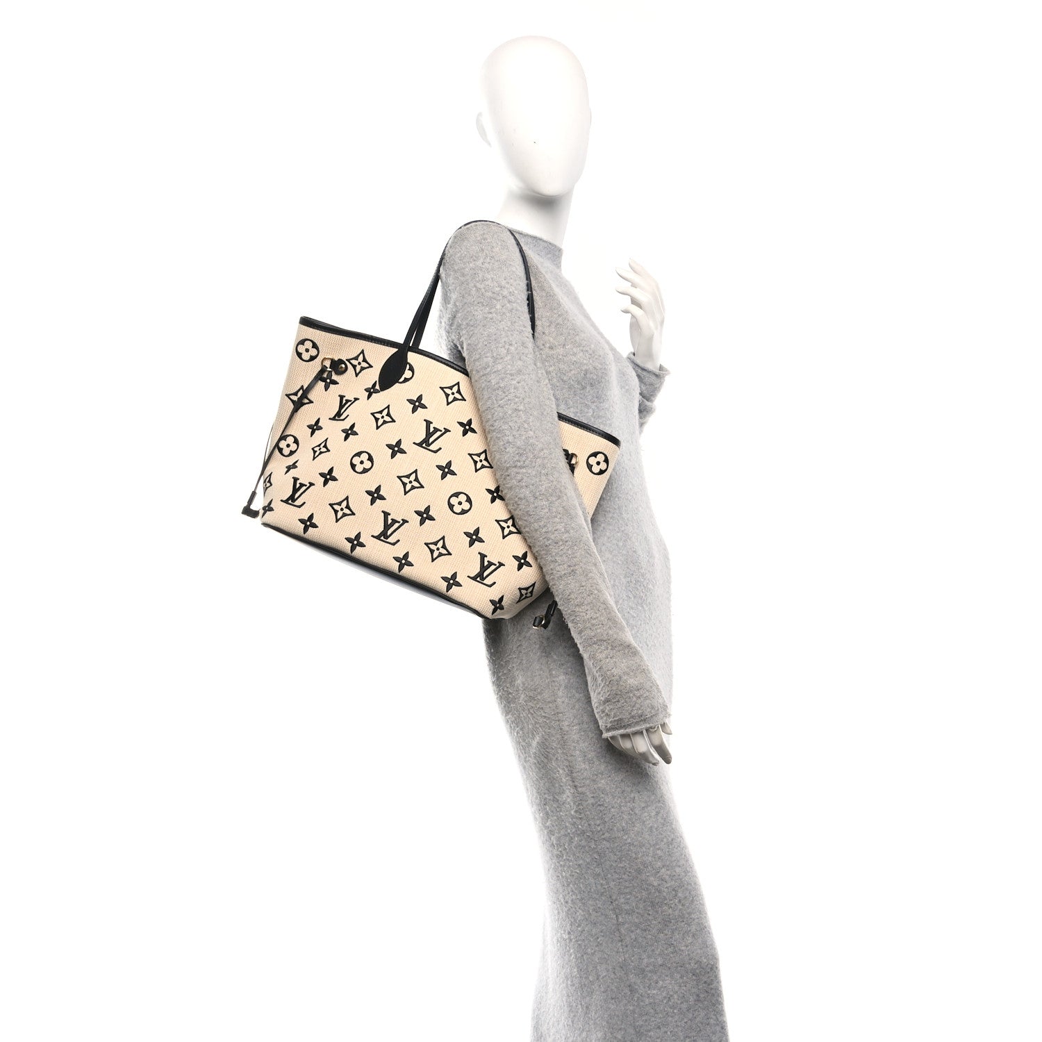 Louis Vuitton Cotton Monogram Embroidered Neverfull MM Beige Black 2 of 11